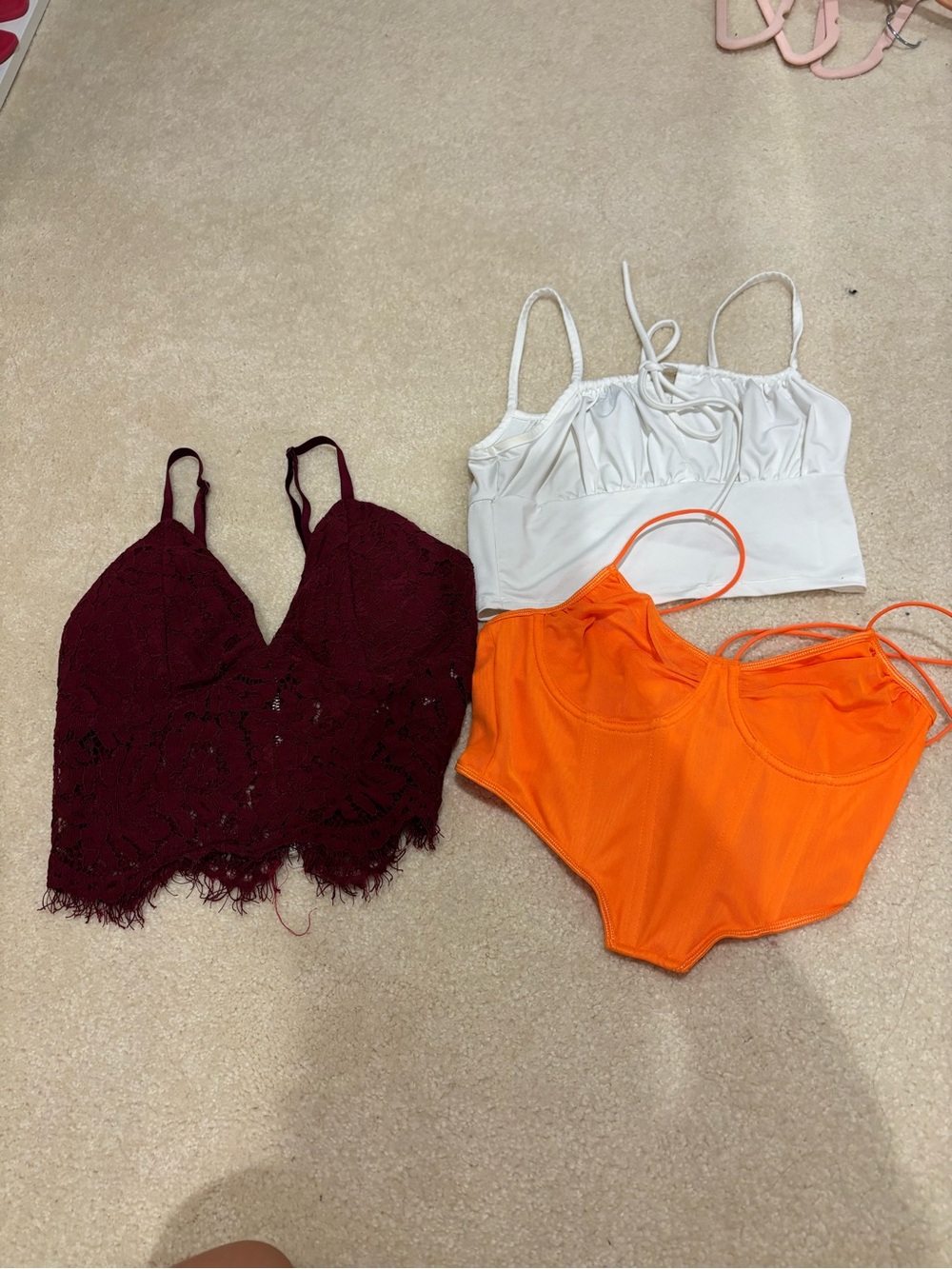 Forever 21 3-Pack Spaghetti Strap Camisoles - Orange, White, Burgundy